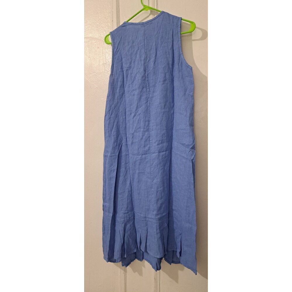 Francesca Bettini Womens large baby blue 100% linen midi dress flare swing - Picture 4 of 7